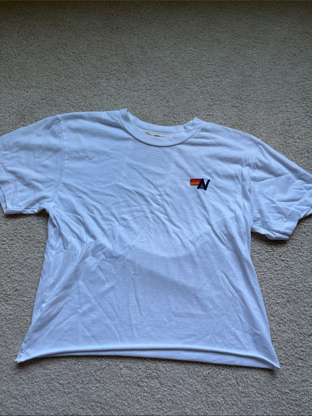 Aviator Nation White Tee with Small Multicolor Chest Logo